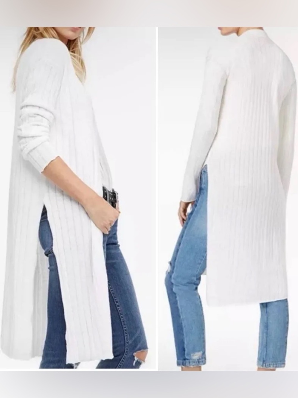 Free People Ribby Rib Long Duster Cardigan Sweater White
